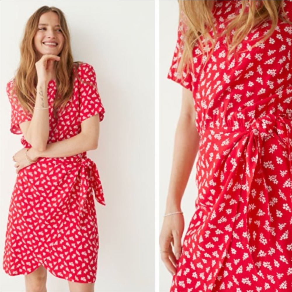 & Other Stories Red Mini Dress with White Floral Print
